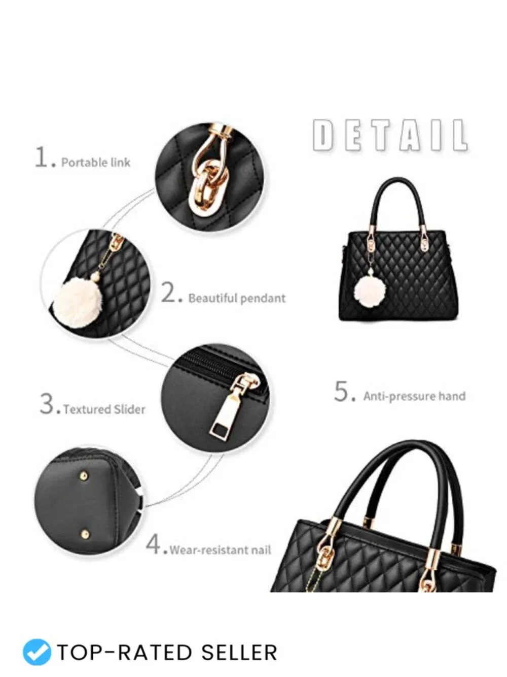 Women's PU Leather Satchel Handbag Top-Handle Tote Shoulder Bag with Pompon